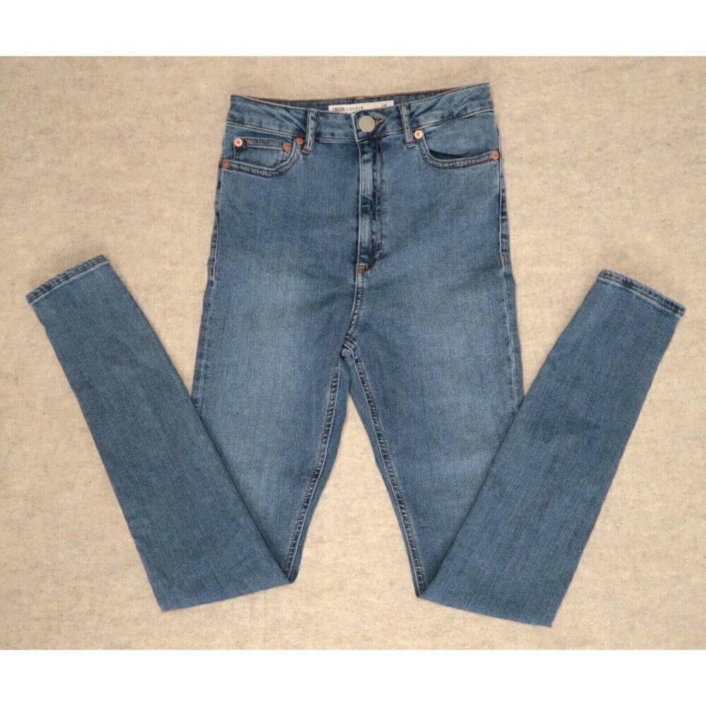 ASOS Women's Stretch Skinny Jeans Blue Denim High Rise 28/36 Actual US 26x32